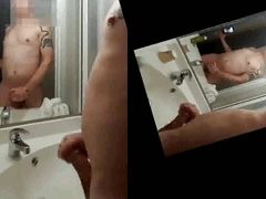 masturb ejac cum in front of mirror bathroom hotel