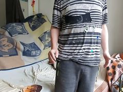 German chubby sub wanks in the morning while watching a video