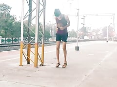 Morning nude workout in public outdoor