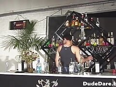 Lucky bartender fucking his only client in the bar