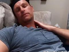 Obedient stepson pounded bareback after ball licking blowjob