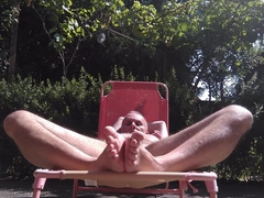 Ole Fellow Sunbathing on the Lounge Showcasing Soles, Naked, and Feet, Jizm on my Soles!