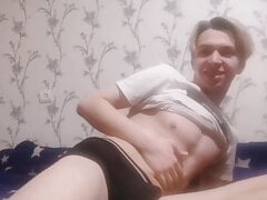 Hot twink sexy plays horny dick on the big bed