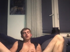 Thin solo lad pleasing himself with good-sized fake penis