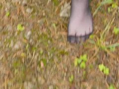 Outdoors ambling the woods trail in just stocking stocking (Part 1)