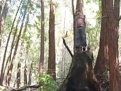 Straight dude tied in woods gets his big hard cock edged