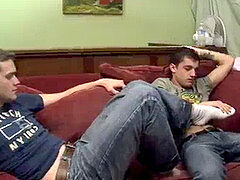 tatted youngster gets a footjob before getting to blow weenie