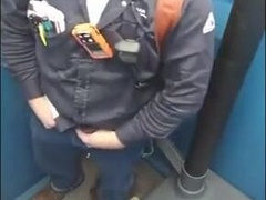 Worker Bear Jerks Off Cum in Porty Potty at Work