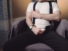 Handsome man Noel Dero pleasures himself post-work, reaching a noisy climax