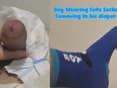 Boy Wearing Cute Socks Cumming in his diaper