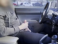 PUBLIC STREET MASTURBATION: Jerking off in the car while people are walking around me - Big Cumshot