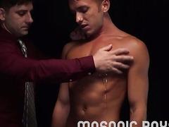 MasonicBoys - cute blond boy loses virginity in bareback 3-sum fuck