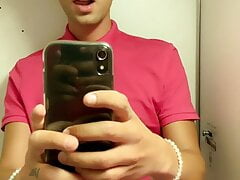 Twink piss on the airplane toilet - thick soft uncut cock