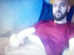 Straight bearded  Latino edging his huge hung thick cock