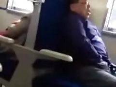 Pervert jerking and eating his cum on the train