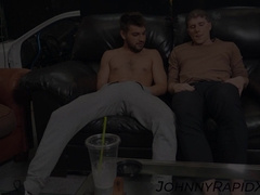 Sexy stud gets his ass rimmed while stroking in doggy style