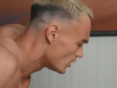 Twink wtih bleached hair is riding and getting stuffed