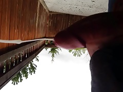 Outdoor walk and cumshot through jeans