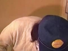 Older gay guy with a hairy chest brings hiis boner to a messy end