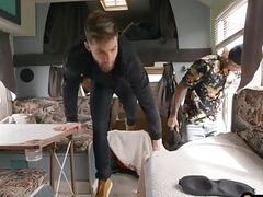 Outdoor jock barebacked by tattooed top in car and outside