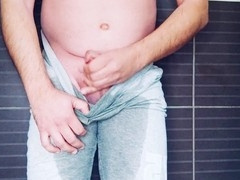 Plump guy wets himself and pleasures alone