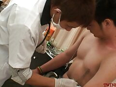 Skinny Asian breeding with medic in duo after exam and bj