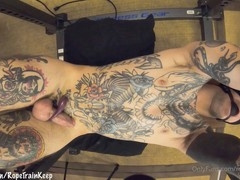 Blindfolded, gagged, and bound beauty teased in BDSM edging session