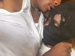 Ebony men deep throating pipe