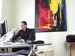 Two cute guys have hot unprotected oral and anal sex in their office
