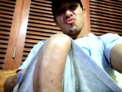 Stunning Venezuelan latino shows off his big hard-on while jerking off on webcam