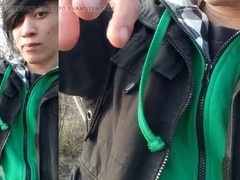 Jon Arteen gets off in the great outdoors, shooting a big load that drips down to his thumbs