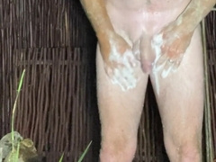 Jizz and urinate outdoors in the pool and douche