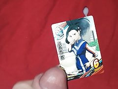 Blowing cum on Momo from BNHA trading card