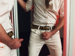 Intense self-pleasure session in front of the mirror ends with explosive finish!