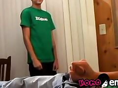 Masturbation and cum in mouth with two young twinks
