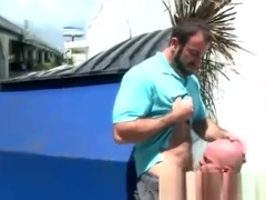 Horny public bear gets sucked off