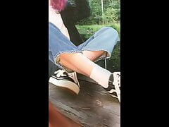 Female homeless girl calf muscle leg cum tribute
