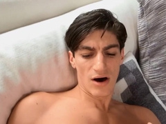 Slick hair brunette twink worships cock and gets fucked