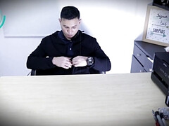 Office Manager Shows His Nylon Socks