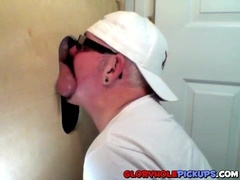 Horny dude with glasses enjoys in a glory hole scene