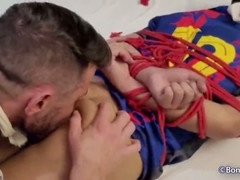 Bound footballer gets tied up in intense play