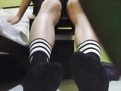 Twink teen boy showing his dirty stinky black socks