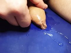 foreskin play with flaccid dripping penis