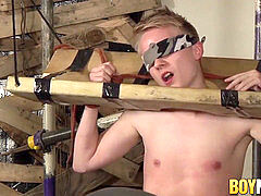 youthful platinum-blonde Corey Conor cannot escape sadism & masochism blowjob wanking