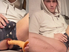 Close up of cock-squeezing man labia