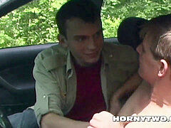2 super-sexy twunks getting randy in car and ass fuck