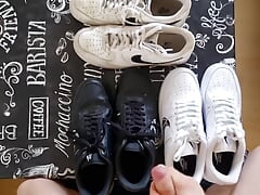 Sexy boy jerks off his whole sneaker collection