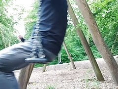 Bondage Cock flash in Forest on a Swing