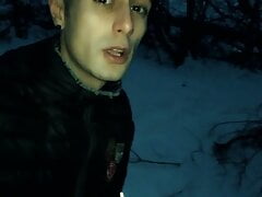 Middle eastern twink piss on the frozen lake - thick cock