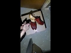 Cumming on my red Esprit clogs